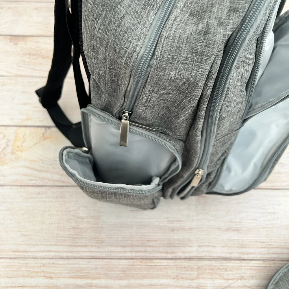 Large Diaper Bag Backpack 3 in 1 Expandable Baby Changing Station Travel Gray